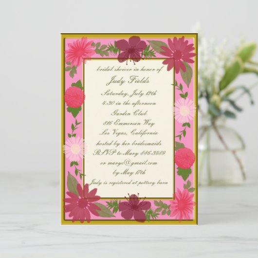 ピンクの花カスタムブライダルシャワー招待状 招待状 (スタンド正面)