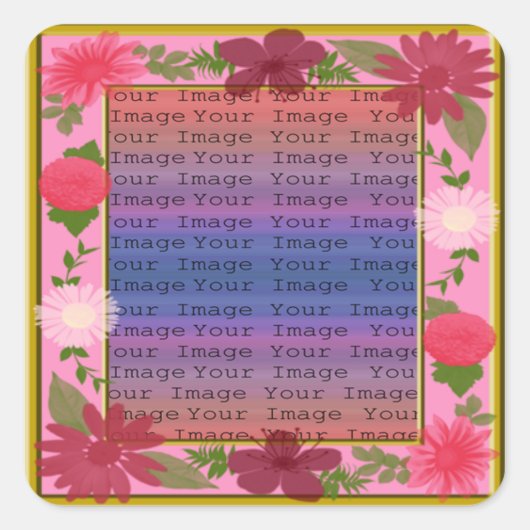 ピンクの花カスタム角貼り スクエアシール (正面)