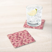 ピンクの花カモフラージコースターセット スクエアペーパーコースター (インサイチュ)
