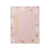 ピンクの花カラフルレトロパーソナライズされた模様 ノートパッド (回転)