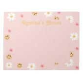 ピンクの花カラフルレトロパーソナライズされた模様 ノートパッド (正面)