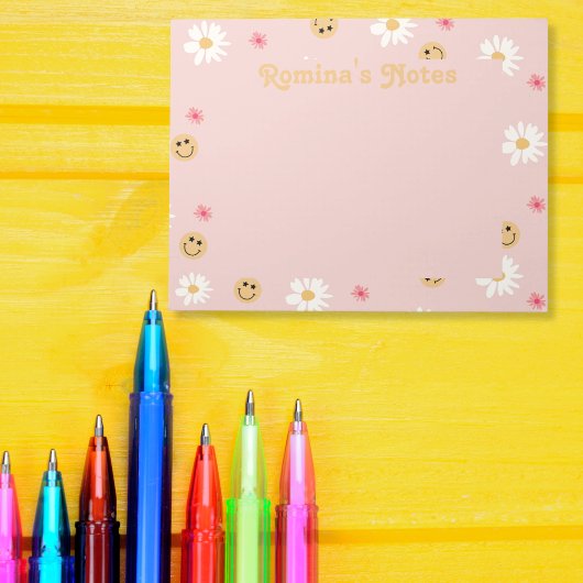 ピンクの花カラフルレトロパーソナライズされた模様 ノートパッド