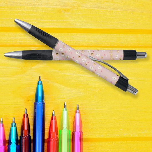 ピンクの花カラフルレトロパーソナライズされた模様 ボールペン