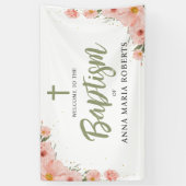 ピンクの花ガールバプティスグリーンウェルカム 横断幕 (縦)