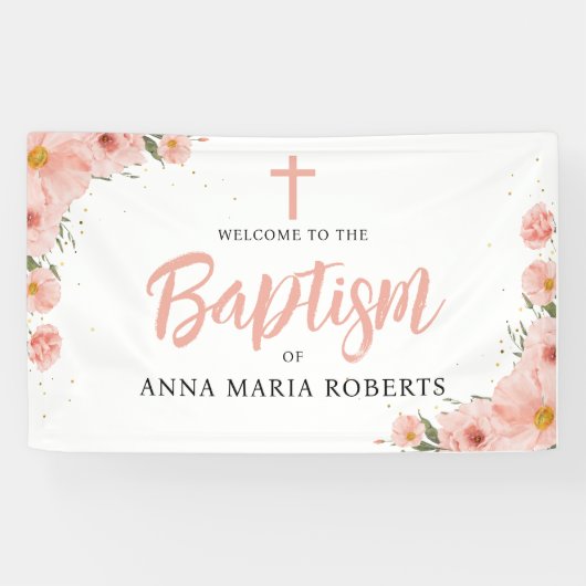 ピンクの花ガールバプテスマへようこそ 横断幕 (横)