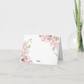 ピンクの花ガールベビーシャワーベビーで開花折り畳み サンキューカード (裏面)