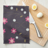 ピンクの花キッチンタオル キッチンタオル (四つ折り)