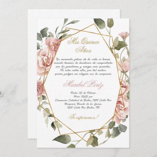 ピンクの花キンセアニェラ 招待状 (正面/裏面)