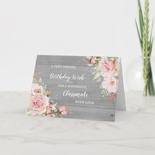 ピンクの花クラスメイトの誕生日カード カード (正面)