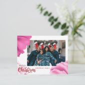 ピンクの花クリスマスカードカスタム、クリスマスカード シーズンポストカード (スタンド正面)