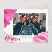 ピンクの花クリスマスカードカスタム、クリスマスカード シーズンポストカード (正面)