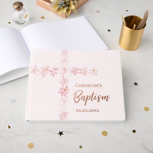 ピンクの花クロスバプテスマ ゲストブック (正面見開き)