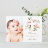 ピンクの花クロス&フォトバプテスマサンキューカード 招待状 (スタンド正面)