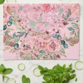 ピンクの花グラフィックアートワーク、ピンクのフローラリース キッチンタオル (折り畳み)