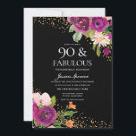 ピンクの花グリッターブラック90th誕生日パーティー 招待状<br><div class="desc">ピンクの花グリッターブラック90th誕生日パーティーの招待状ニッチとネストストアのマッチングコレクションを参照</div>