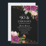 ピンクの花グリッターブラック90th誕生日パーティー 招待状<br><div class="desc">ピンクの花グリッターブラック90th誕生日パーティーの招待状ニッチとネストストアのマッチングコレクションを参照</div>