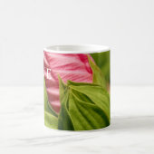 ピンクの花グリーンバッドフローララブフォトマグカップ コーヒーマグカップ (中央)