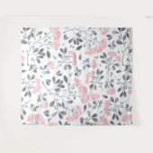 ピンクの花グレイの葉柄のガーリーデザイン タペストリー (正面(横))