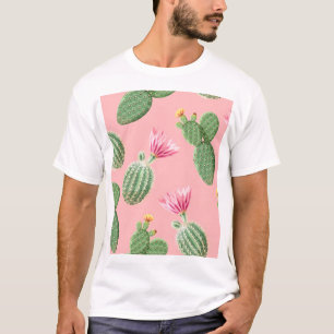 ピンクの花サボテンの光の背景 Tシャツ