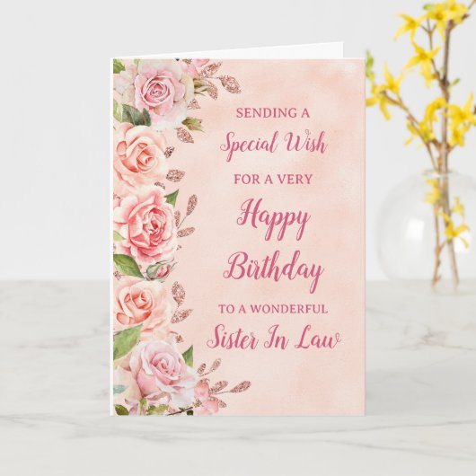 ピンクの花シスターの誕生日カード カード (黄色い花)