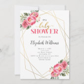 ピンクの花ジオメトリフレームベビーシャワー 招待状 (正面)