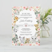 ピンクの花ジャングルサファリ動物ベビーシャワー 招待状 (スタンド正面)