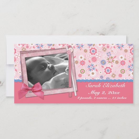 ピンクの花スクラップスタイル 案内状 (正面)