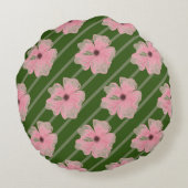 ピンクの花ストライプとパーソナライズされた円枕 ラウンドクッション (裏面)