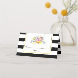 ピンクの花ストライプと結婚折り畳みの護衛 プレイスカード