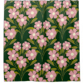ピンクの花セージ緑の葉パターン シャワーカーテン (正面)