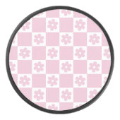ピンクの花チェック模様 アイスホッケーパック (正面)