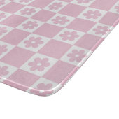 ピンクの花チェック模様 カッティングボード (角)