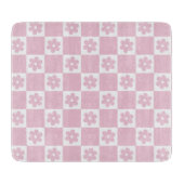 ピンクの花チェック模様 カッティングボード (正面)
