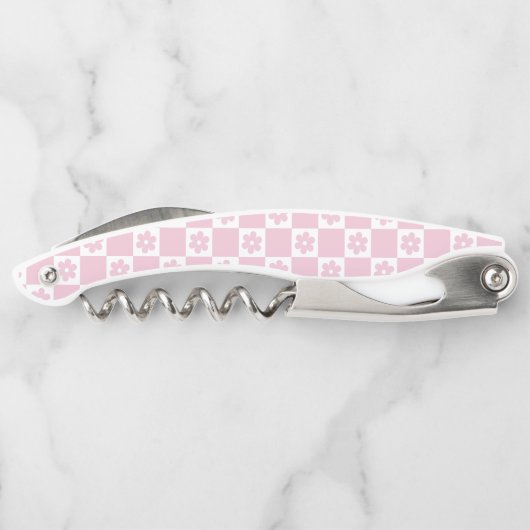ピンクの花チェック模様 ソムリエナイフ (裏面)