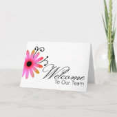 ピンクの花チームへようこそ新入社員 カード (正面)