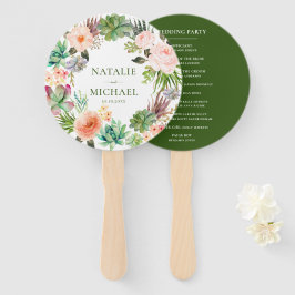 ピンクの花ティール(緑がかった色)緑多肉性サボテン結婚ズ ハンドファン
