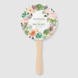 ピンクの花ティール（緑がかった色）緑多肉性サボテン結婚ズ ハンドファン