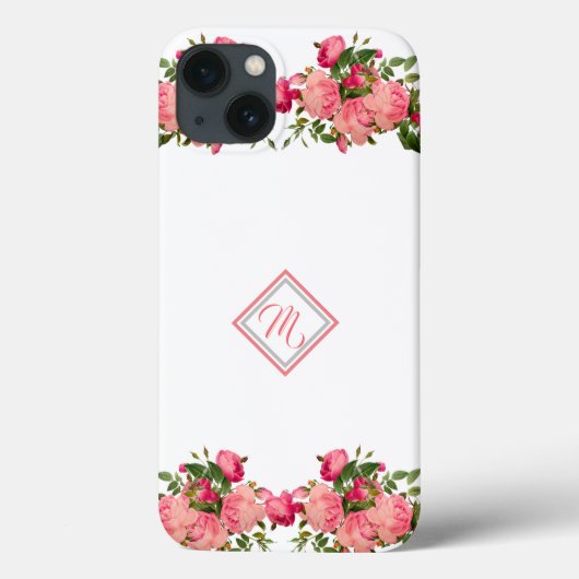 ピンクの花デザインとイニシャルケースメイトiPhone C Case-Mate iPhoneケース (裏面)