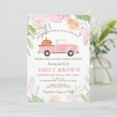 ピンクの花トラック リトル パンプキンガール ベビーシャワー 招待状 (スタンド正面)