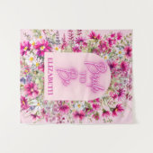 ピンクの花ネオングローブブブライドへブライダルシャワー タペストリー (正面(横))