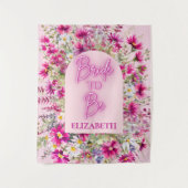 ピンクの花ネオングローブブブライドへブライダルシャワー タペストリー (正面)