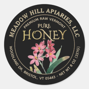 ピンクの花ハニーラベル金ゴールド(黒) ラウンドシール