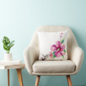 ピンクの花ハミングバード装飾水色 クッション (椅子)