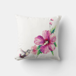ピンクの花ハミングバード装飾水色 クッション