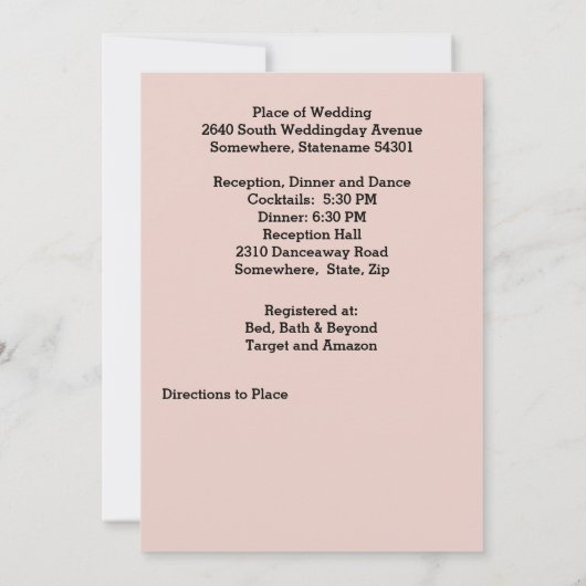 ピンクの花ハートフレームと金ゴールドリングや輪結婚ズ 招待状 (裏面)