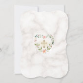 ピンクの花ハートフレーム大理石ガール確認 招待状 (裏面)