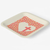 ピンクの花ハート&クリスチャンクロス女性 ペーパープレート (傾斜あり)