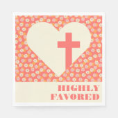 ピンクの花ハート&クロスウィメンズクリスチャン スタンダードランチョンナプキン (正面)