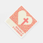 ピンクの花ハート&クロスウィメンズクリスチャン スタンダードランチョンナプキン (角)