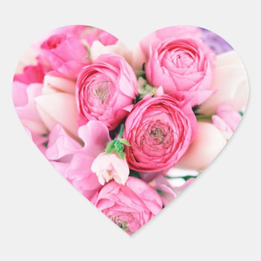 ピンクの花ハート ハートシール (正面)